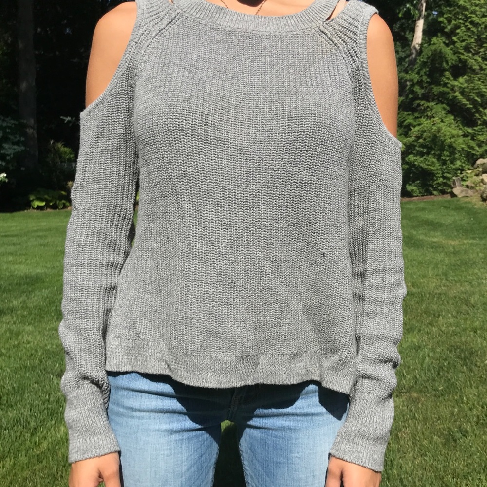 Grey Open Shoulder Sweater
